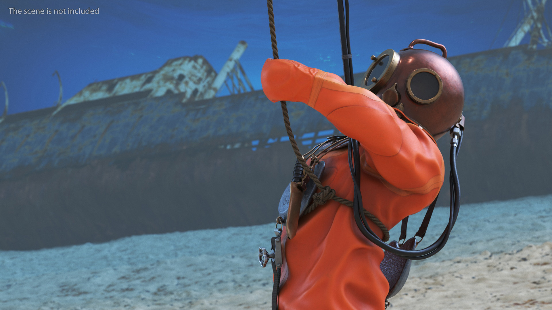 3D model Vintage Maritime Diving Suit Rigged