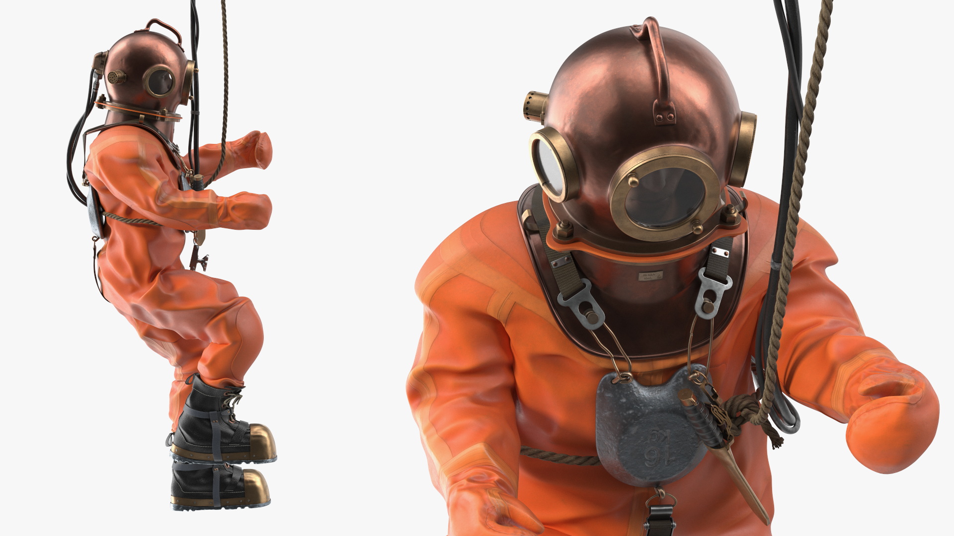 3D model Vintage Maritime Diving Suit Rigged