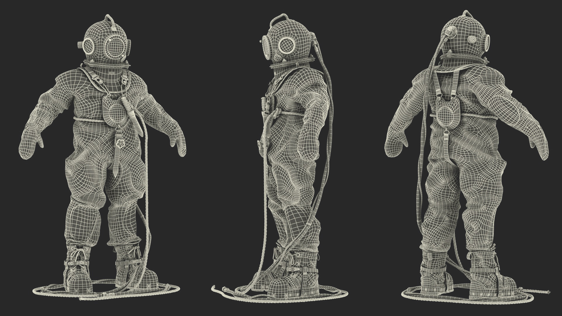 3D model Vintage Maritime Diving Suit Rigged