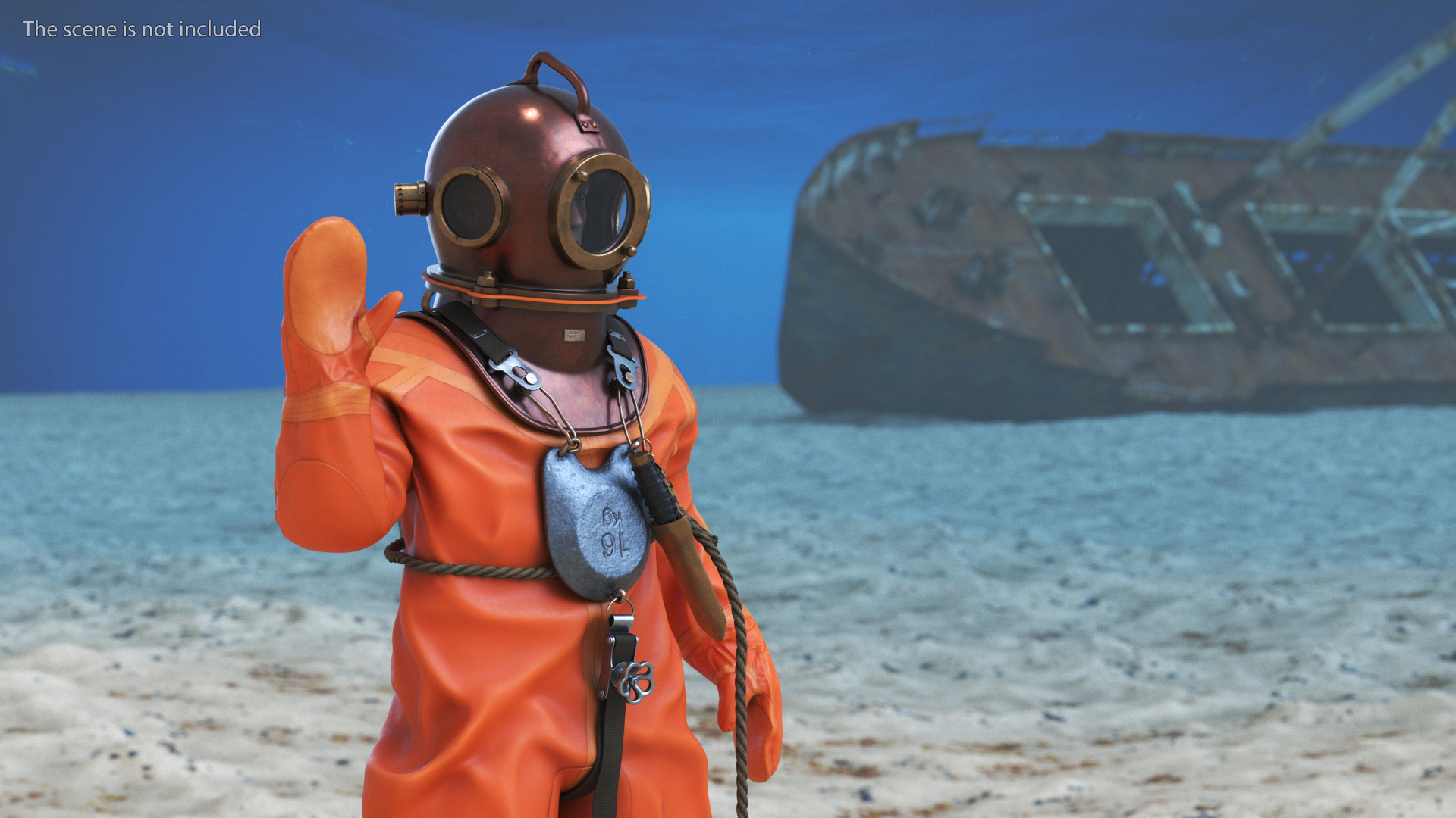 3D model Vintage Maritime Diving Suit Rigged