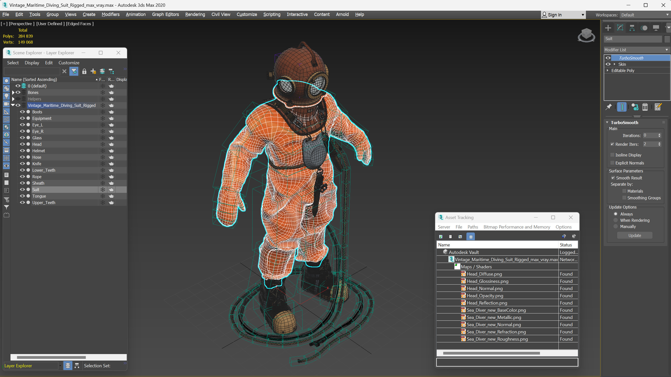3D model Vintage Maritime Diving Suit Rigged