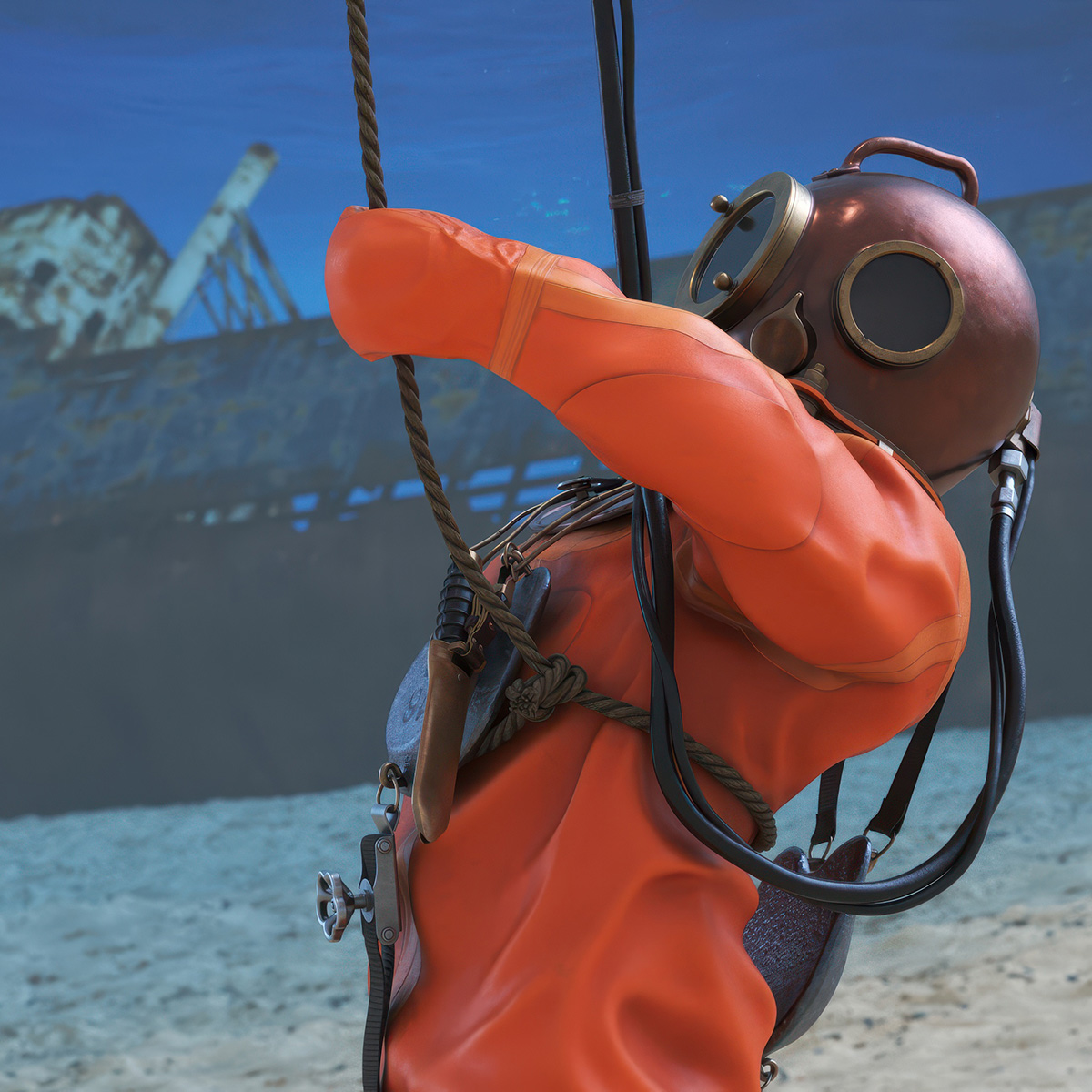 3D model Vintage Maritime Diving Suit Rigged