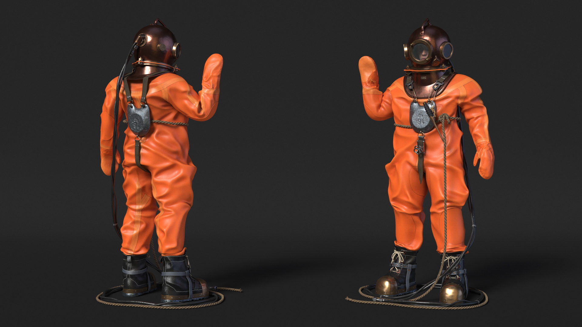 3D model Vintage Maritime Diving Suit Rigged