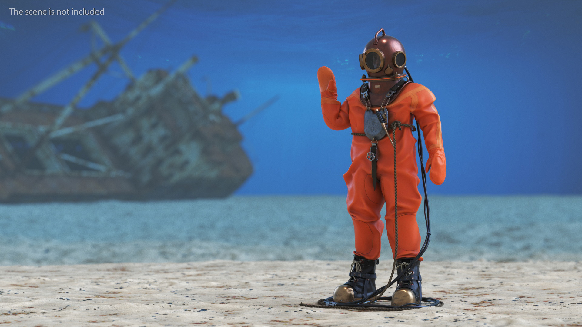 3D model Vintage Maritime Diving Suit Rigged