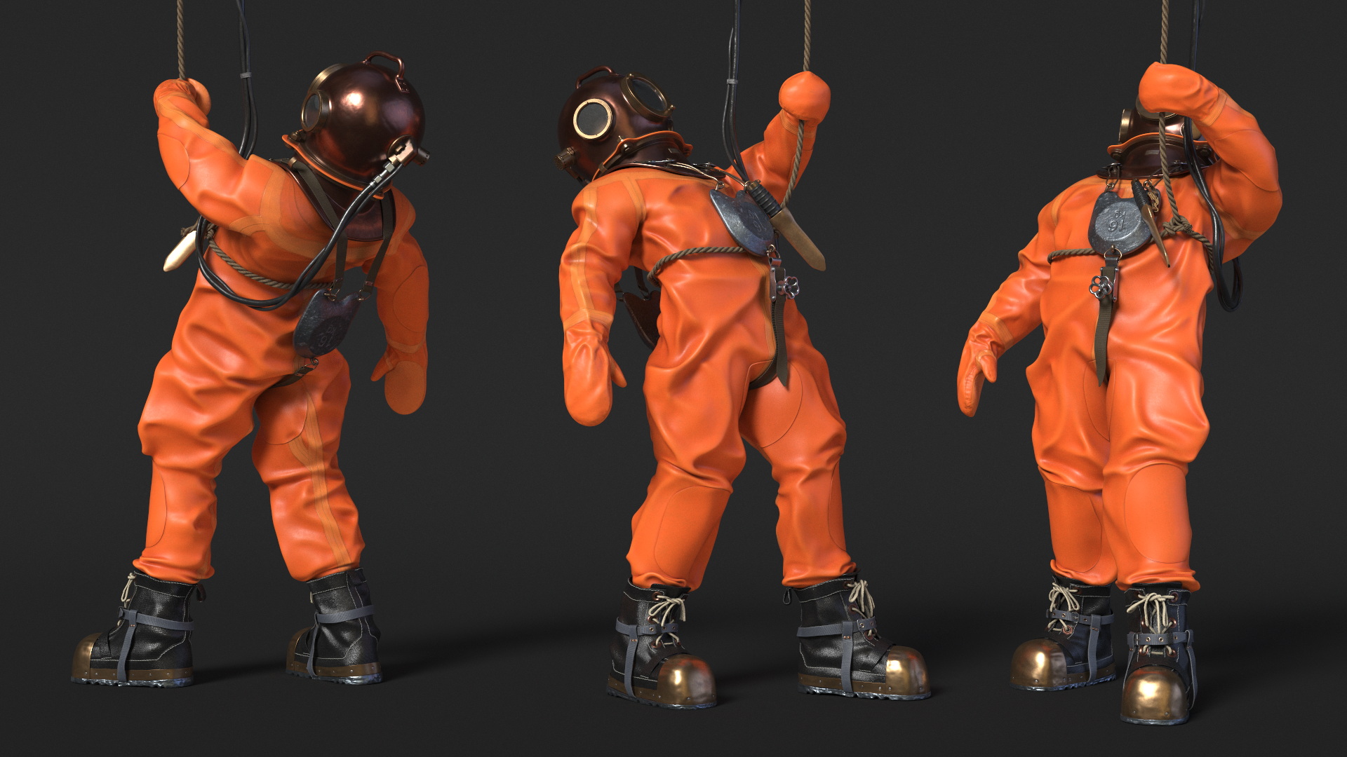 3D model Vintage Maritime Diving Suit Rigged