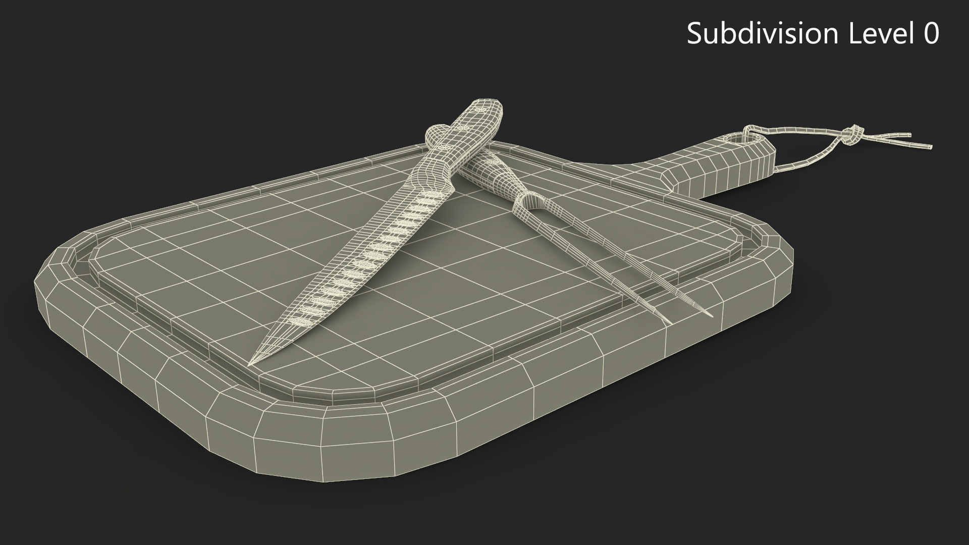 Carving Knife and Fork Set on Steak Serving Board 3D model