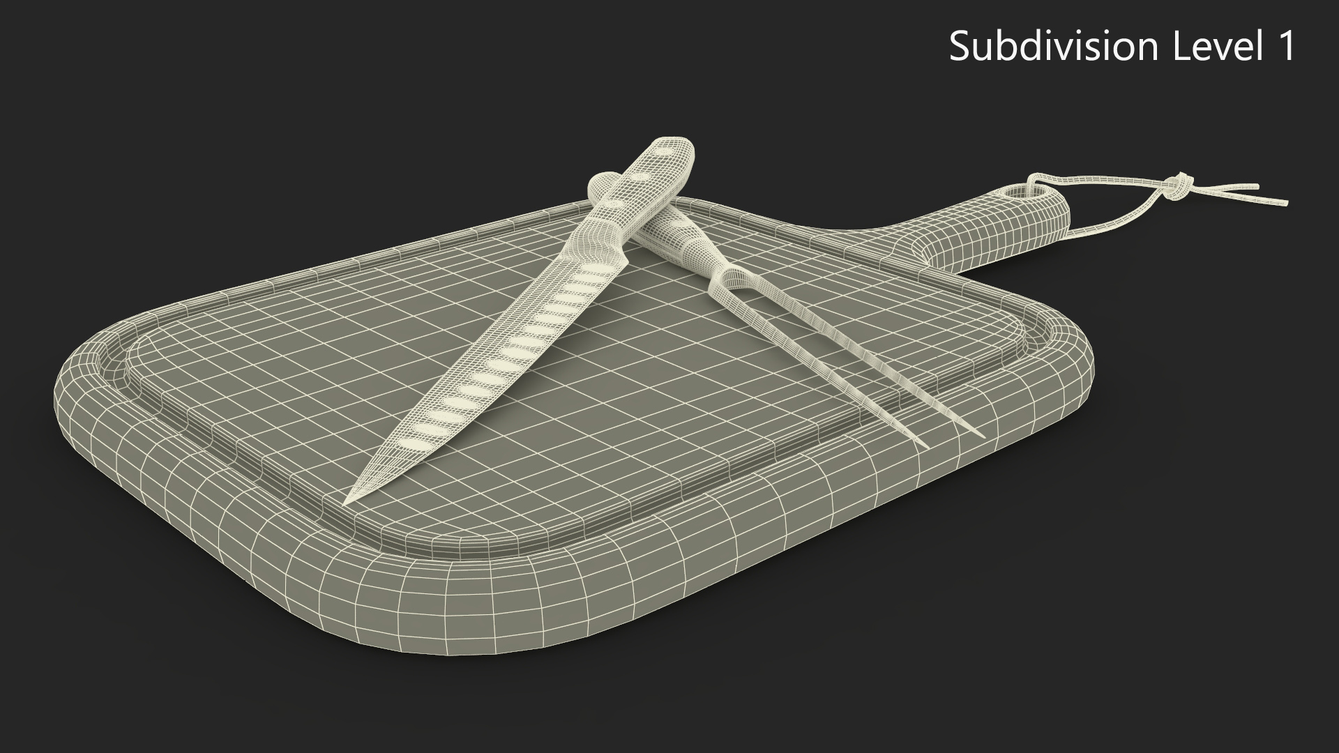 Carving Knife and Fork Set on Steak Serving Board 3D model