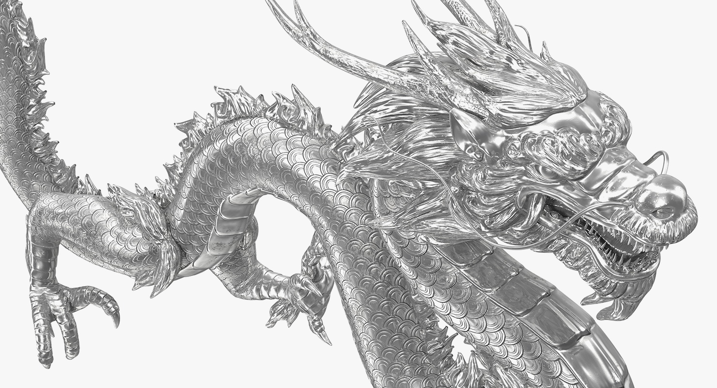 3D Silver Chinese Dragon Statue model