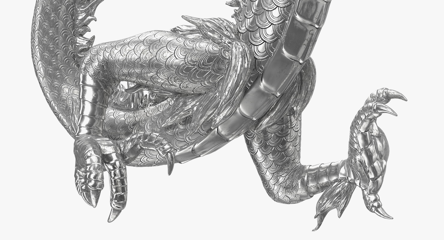 3D Silver Chinese Dragon Statue model