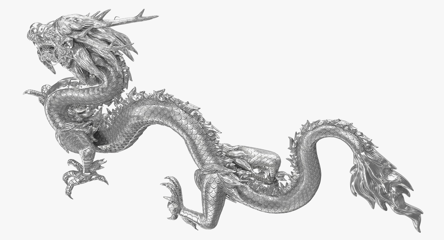 3D Silver Chinese Dragon Statue model