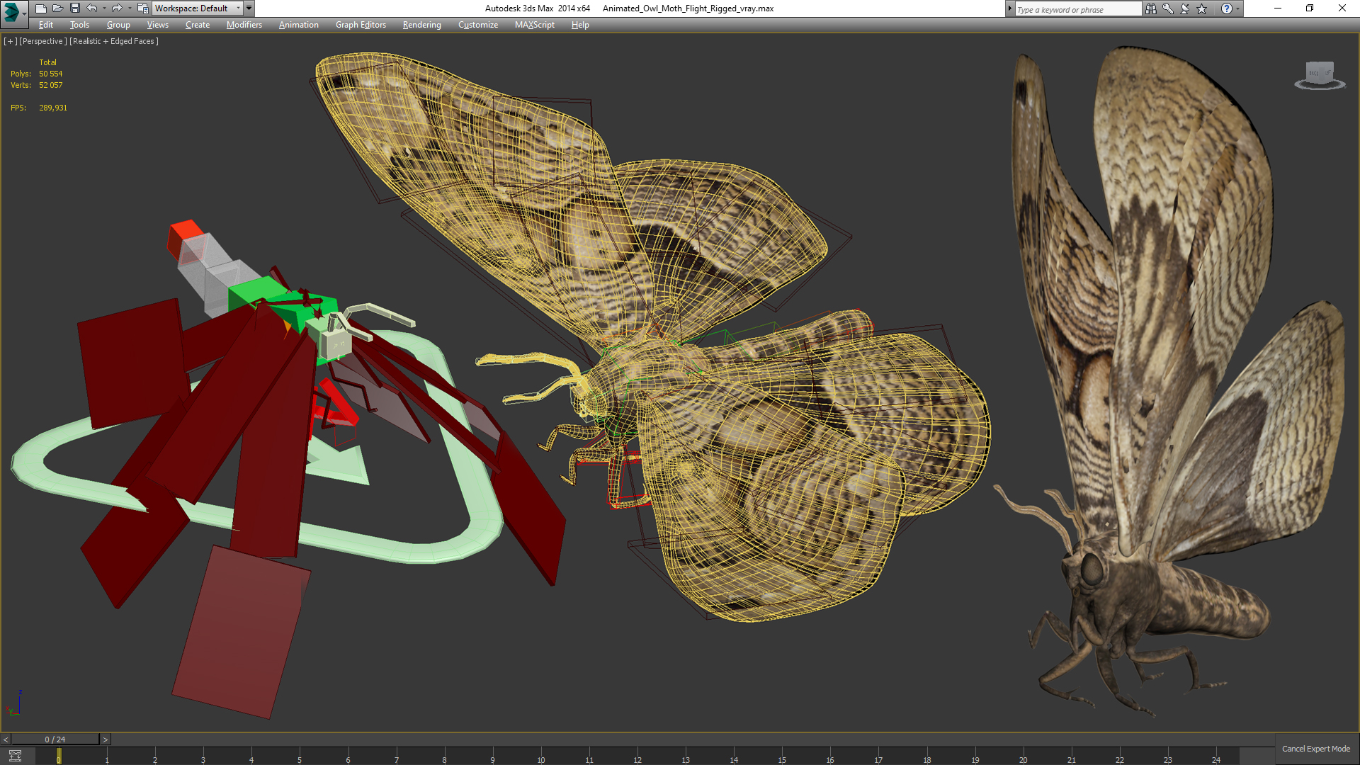 3D Animated Owl Moth Flight Rigged