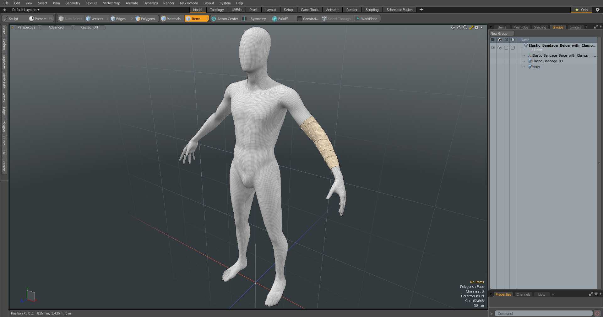 3D Elastic Bandage Beige with Clamps Wrapped Around Hand on Mannequin