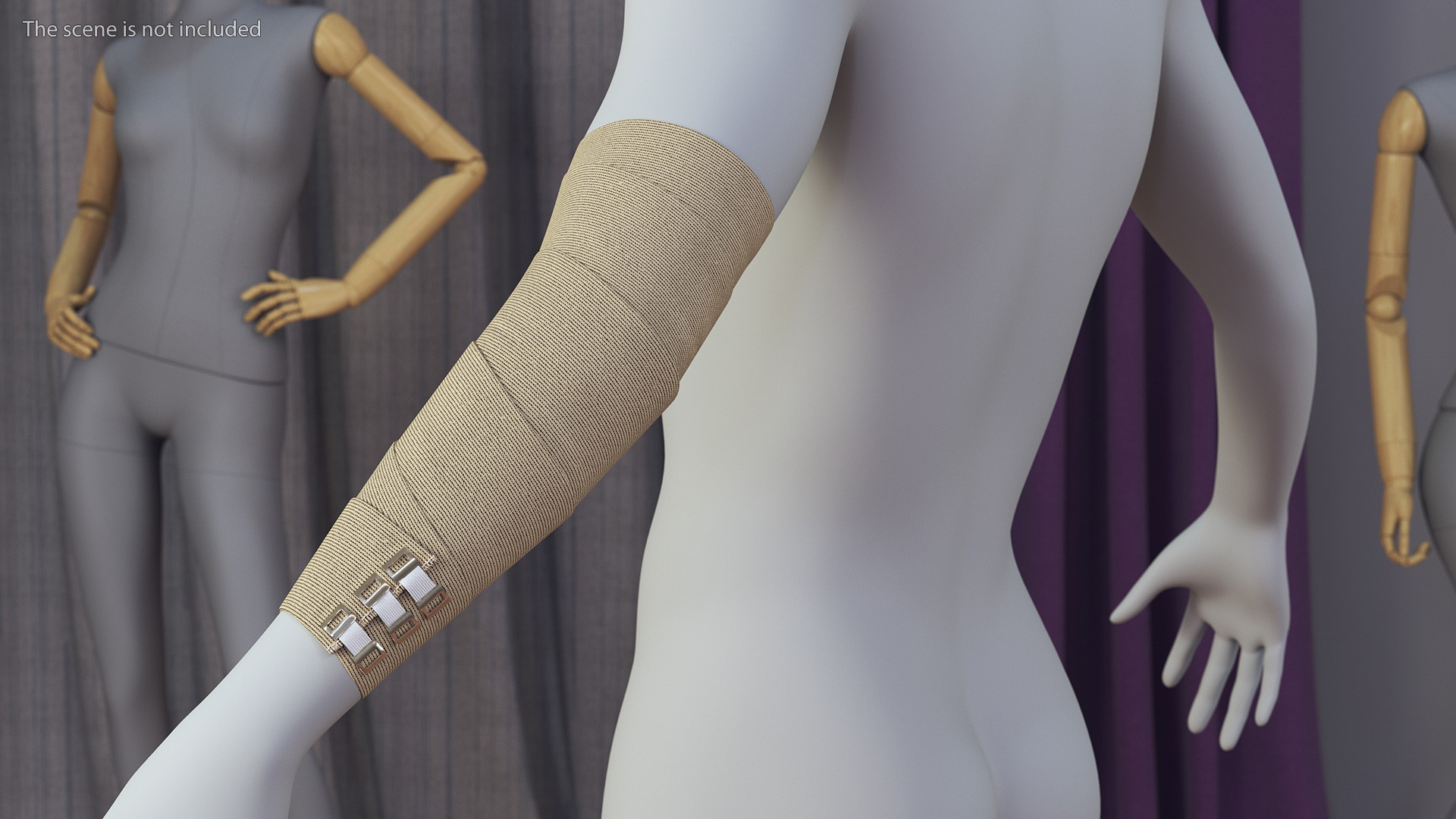 3D Elastic Bandage Beige with Clamps Wrapped Around Hand on Mannequin
