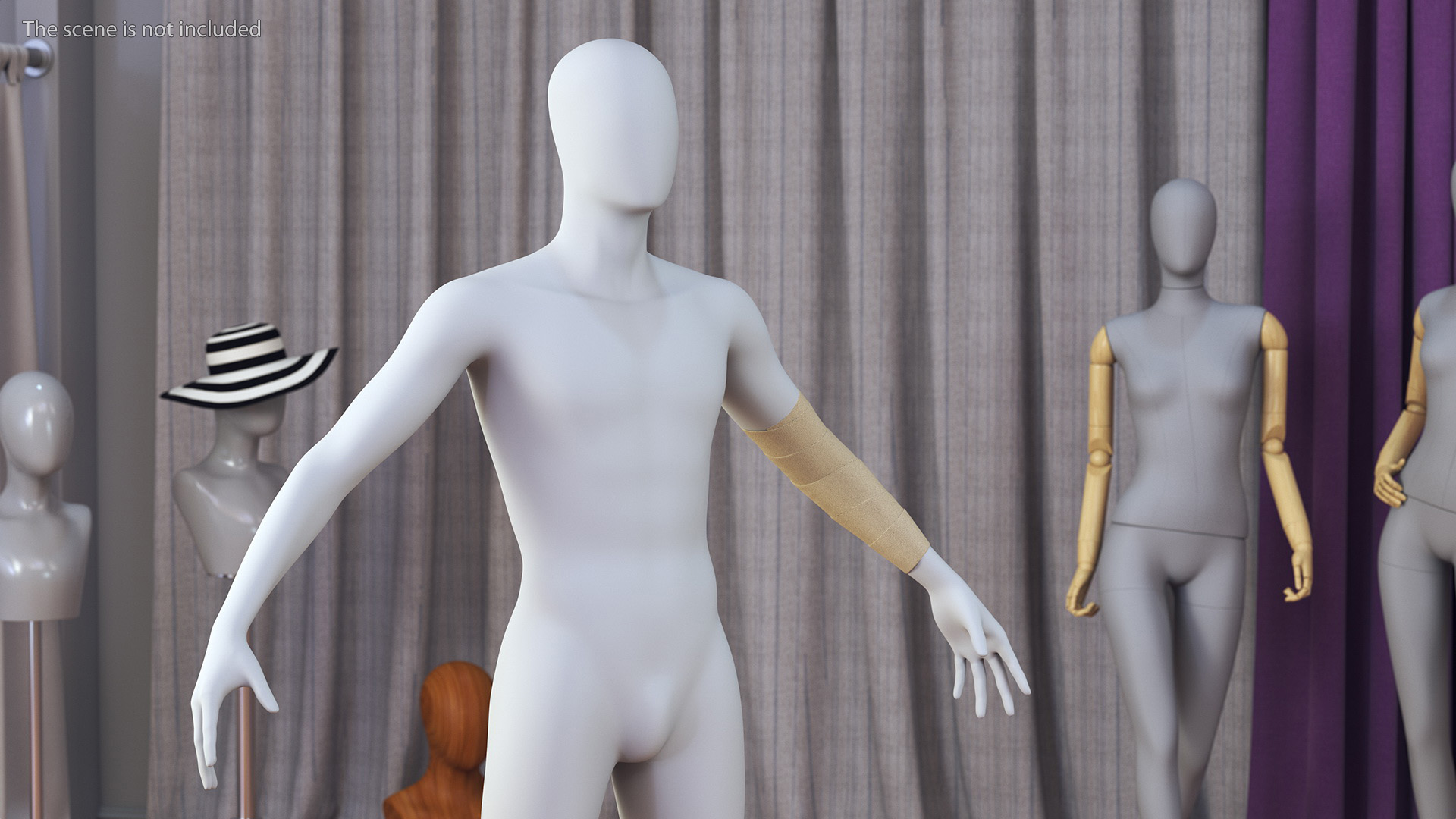 3D Elastic Bandage Beige with Clamps Wrapped Around Hand on Mannequin