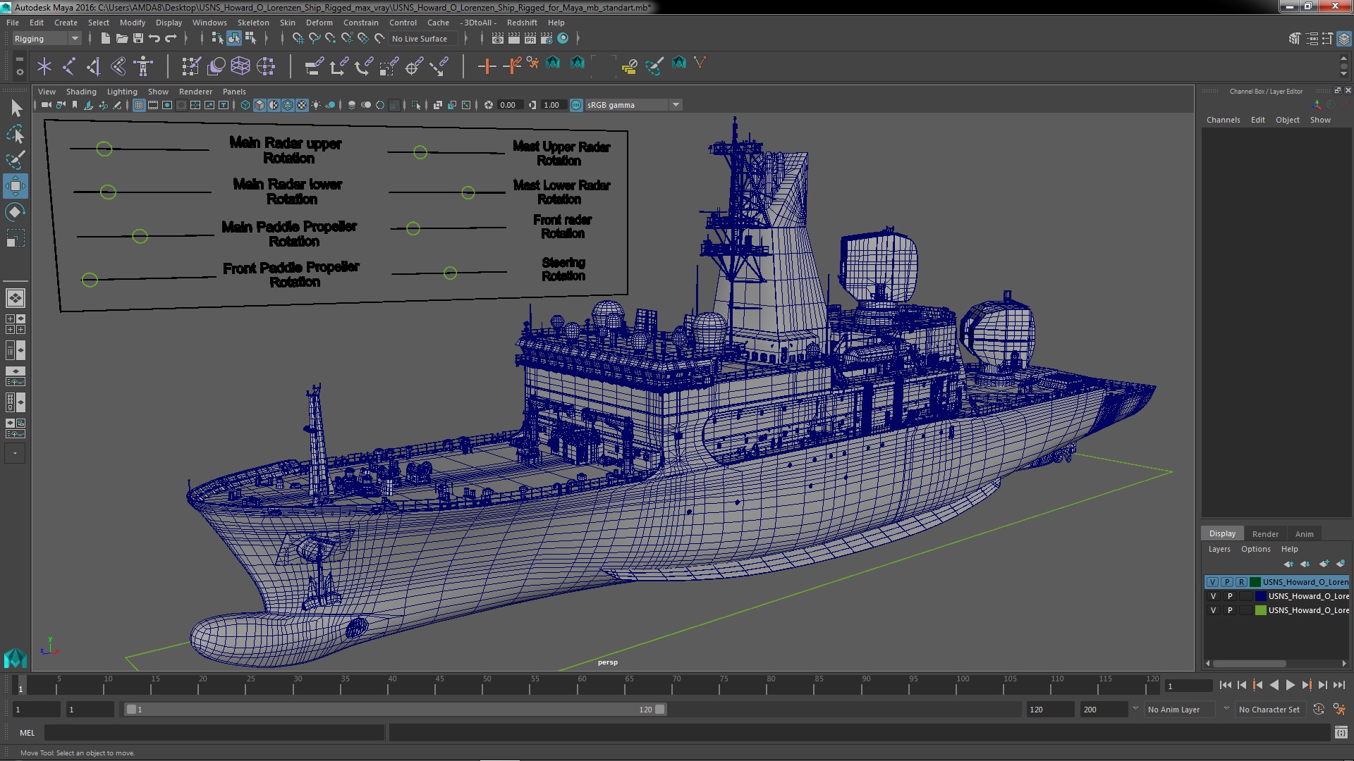 3D USNS Howard O Lorenzen Ship Rigged for Maya model