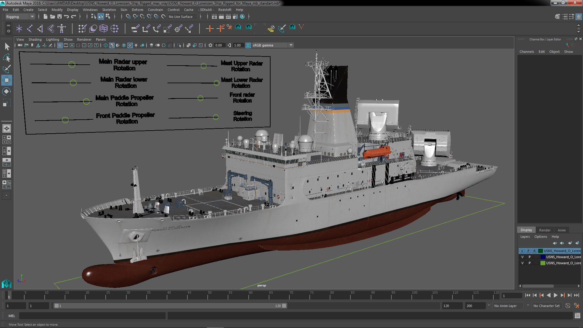 3D USNS Howard O Lorenzen Ship Rigged for Maya model