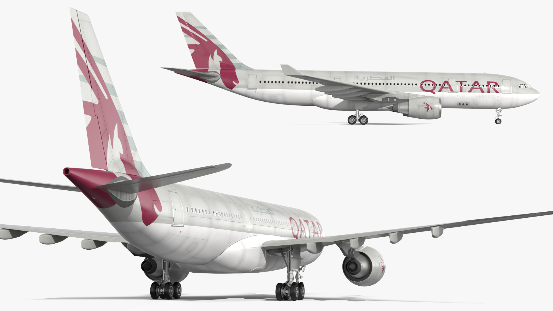 3D model Airbus A330-200 Qatar Airways Rigged for Maya