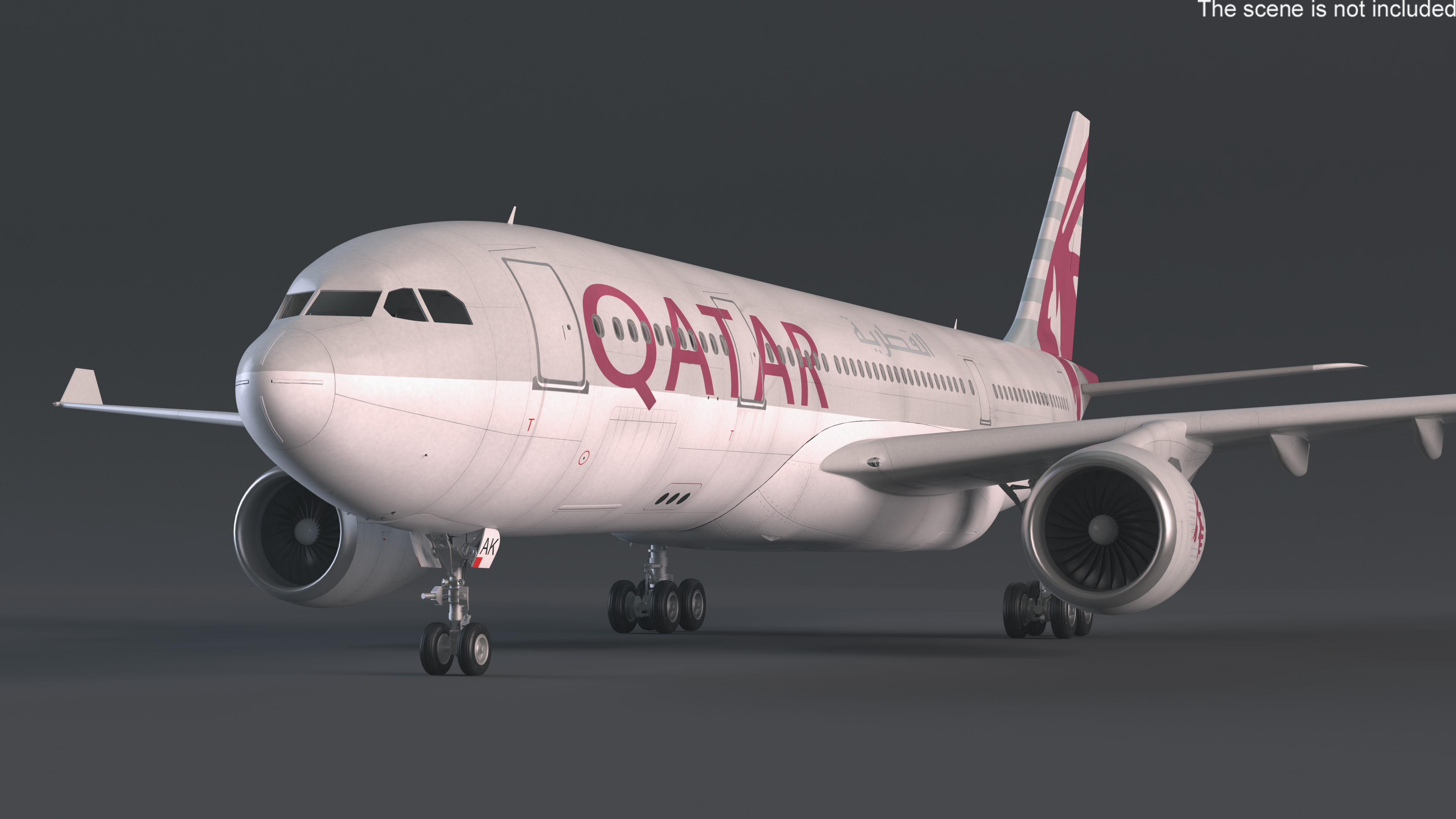 3D model Airbus A330-200 Qatar Airways Rigged for Maya
