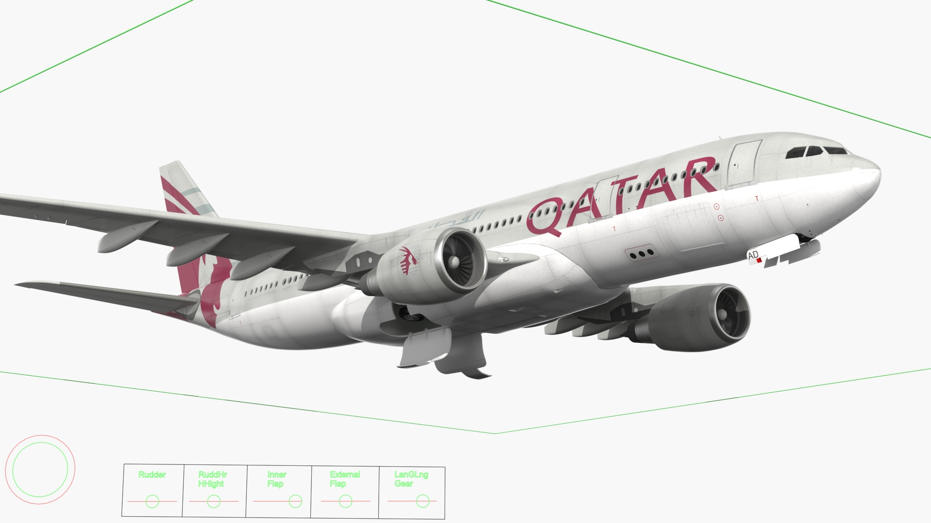 3D model Airbus A330-200 Qatar Airways Rigged for Maya