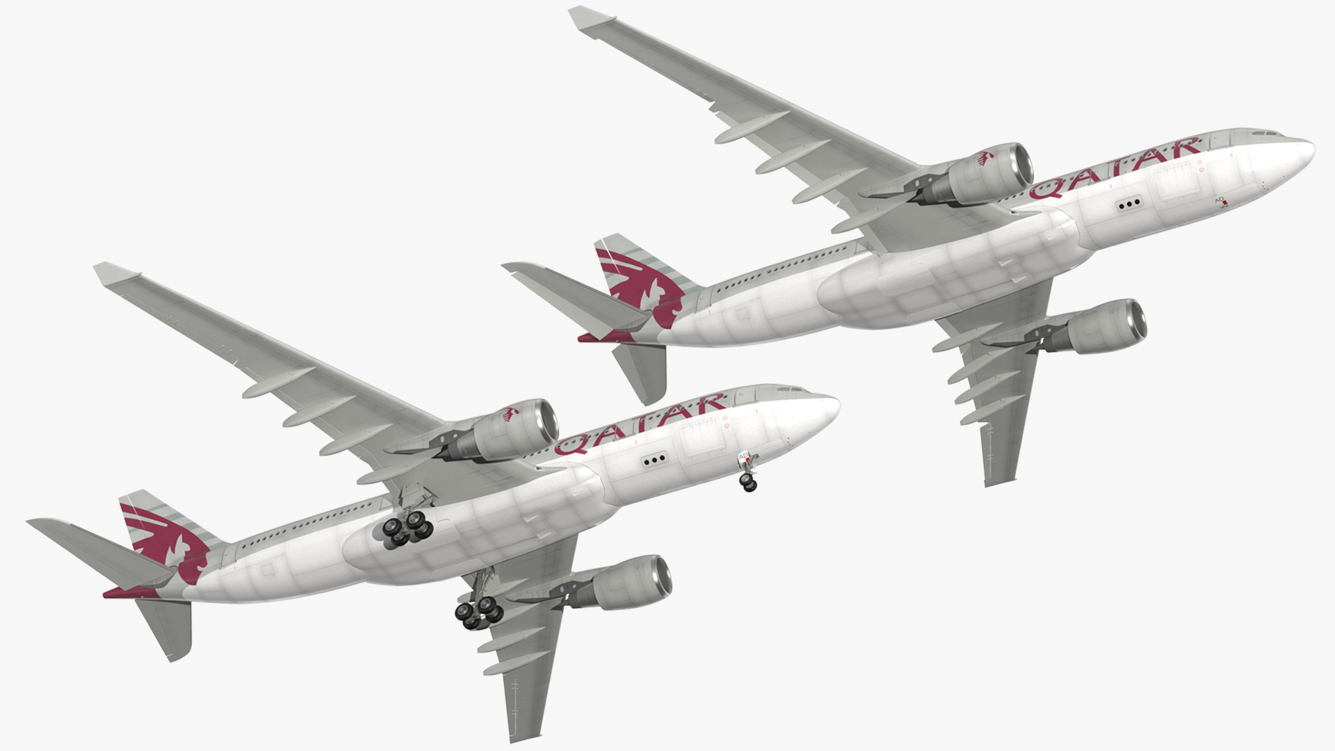 3D model Airbus A330-200 Qatar Airways Rigged for Maya