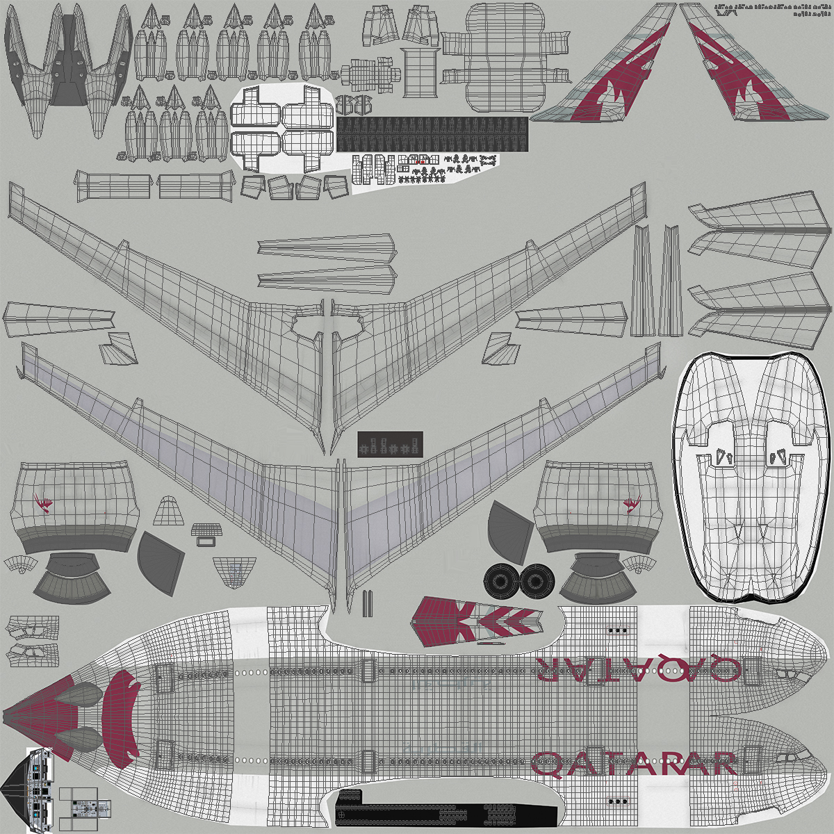 3D model Airbus A330-200 Qatar Airways Rigged for Maya