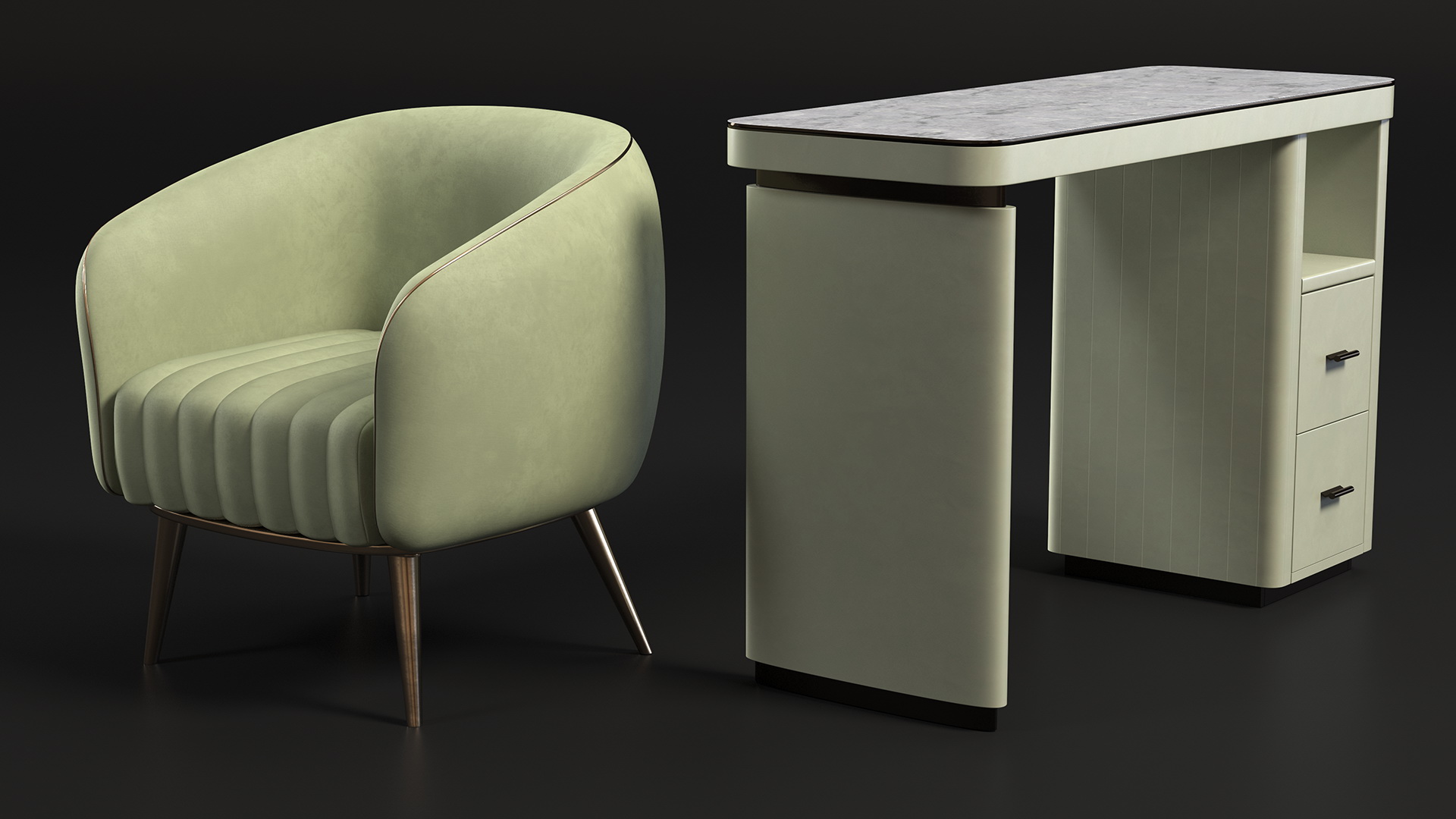 3D Manicure Table with Chairs