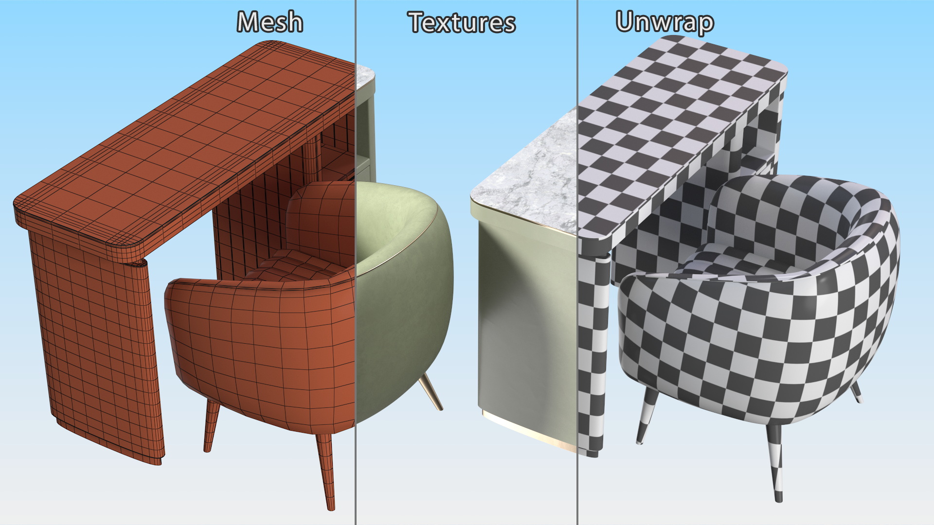 3D Manicure Table with Chairs