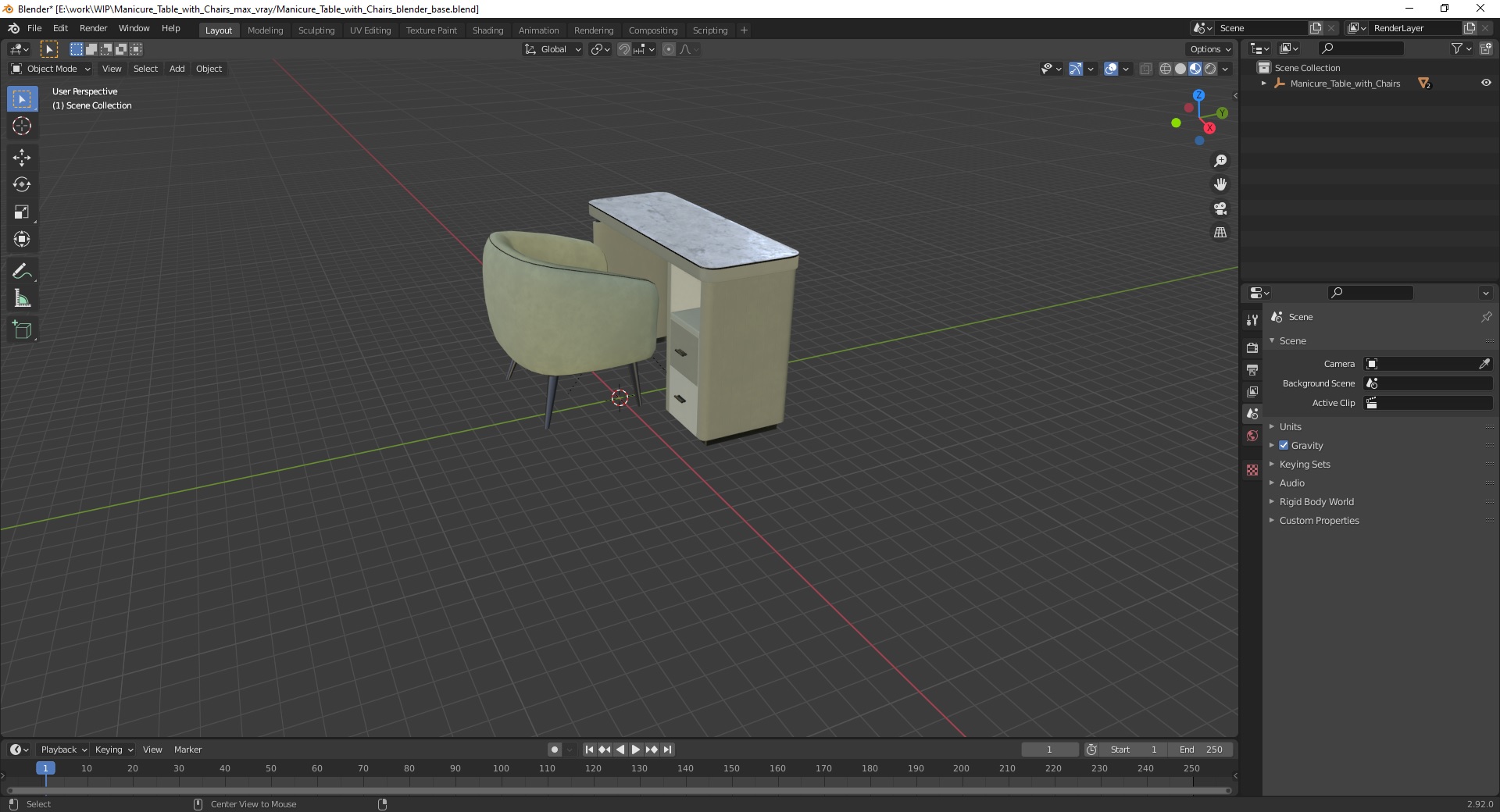 3D Manicure Table with Chairs