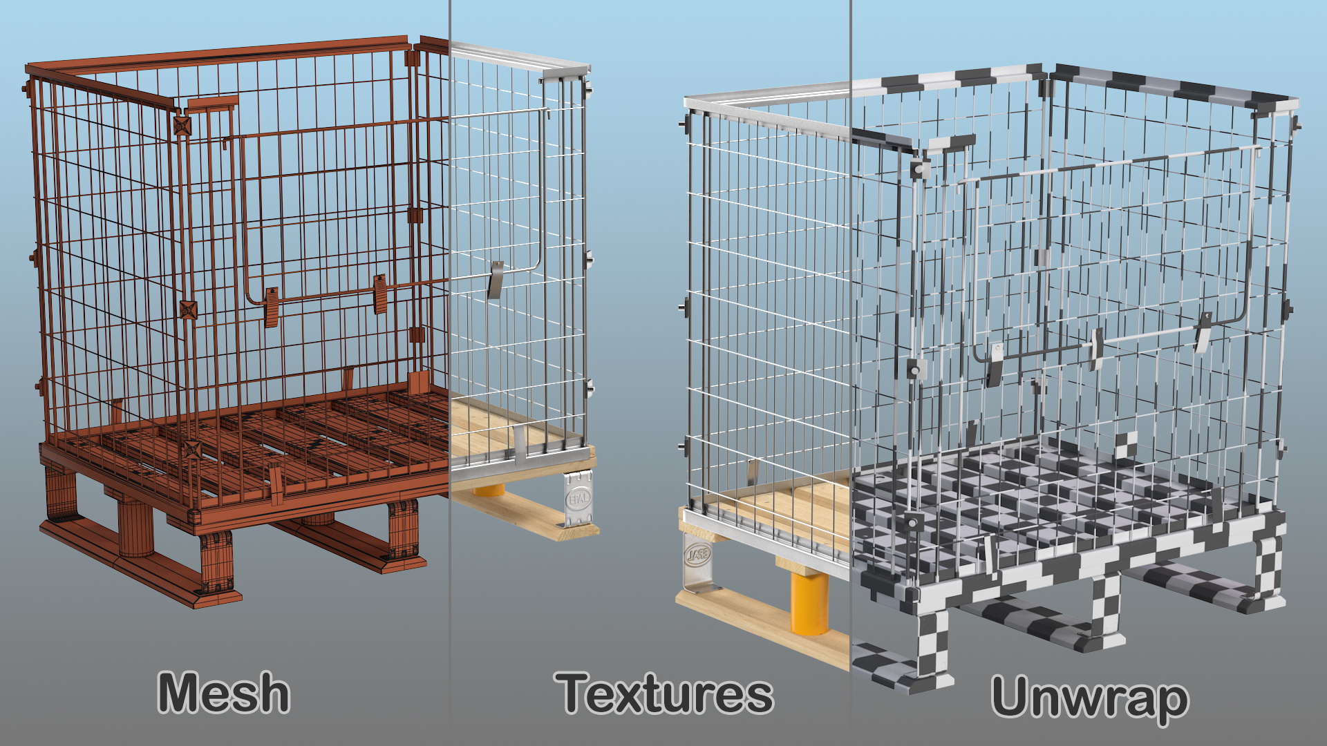 Mesh Cage on EPAL Euro Pallet 3D model