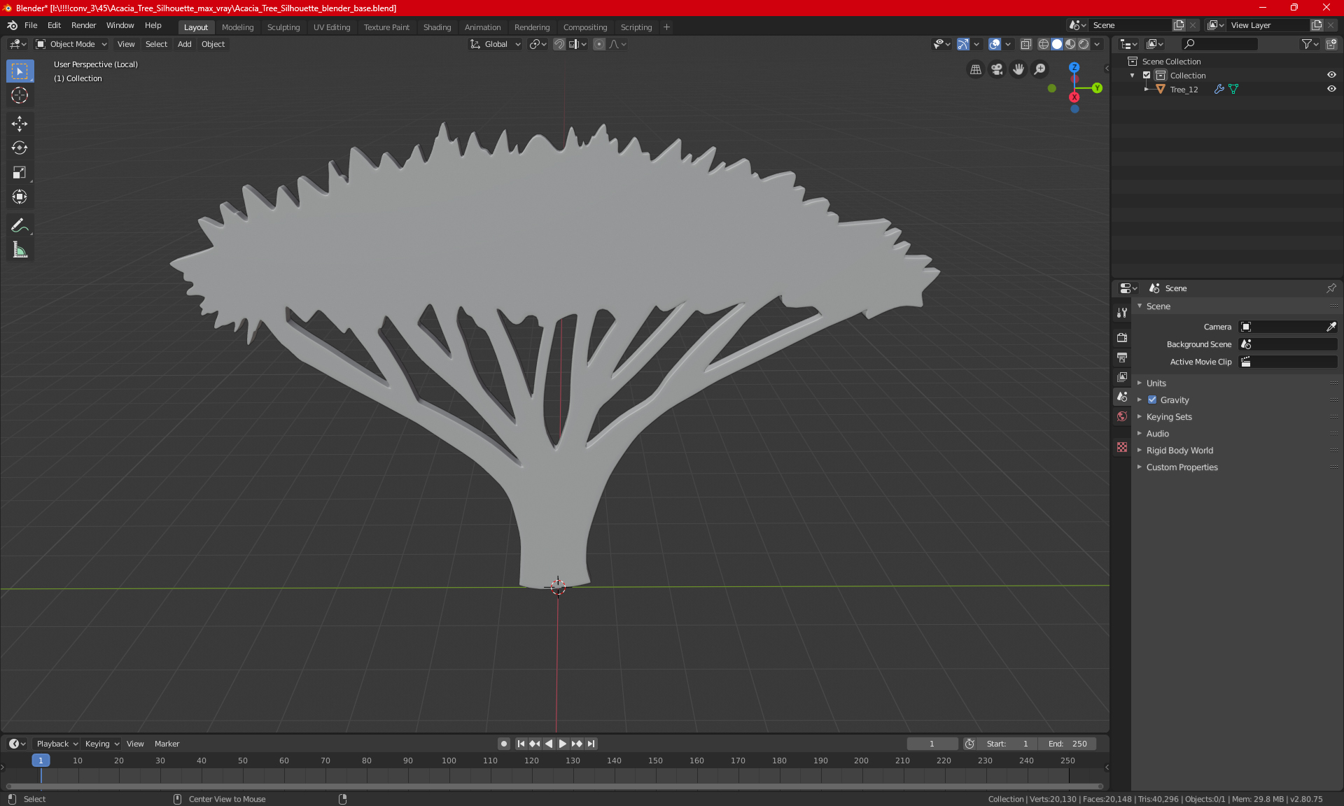 Acacia Tree Silhouette 3D