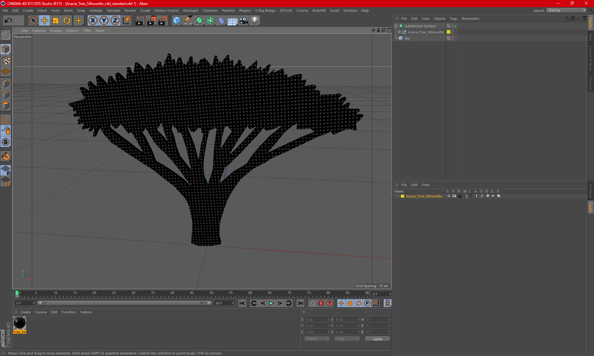 Acacia Tree Silhouette 3D