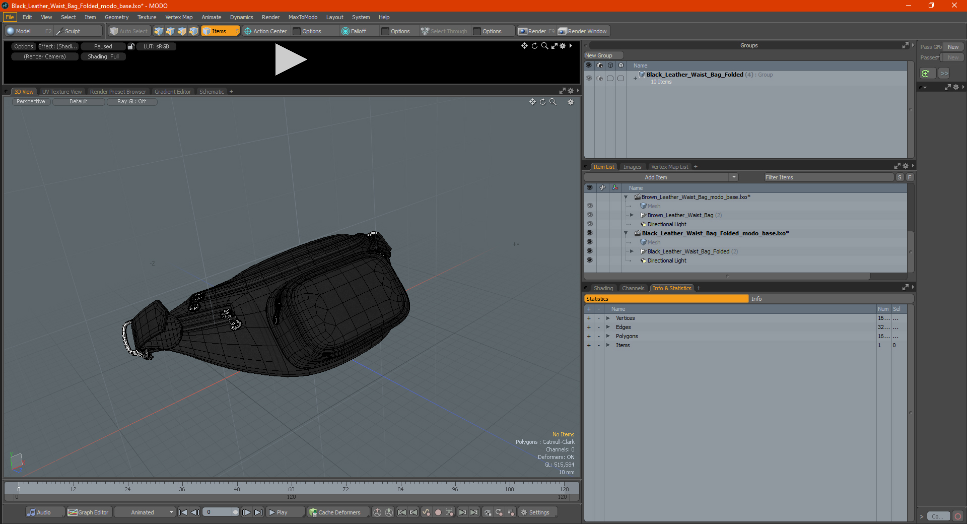 3D model Black Leather Waist Bag Folded