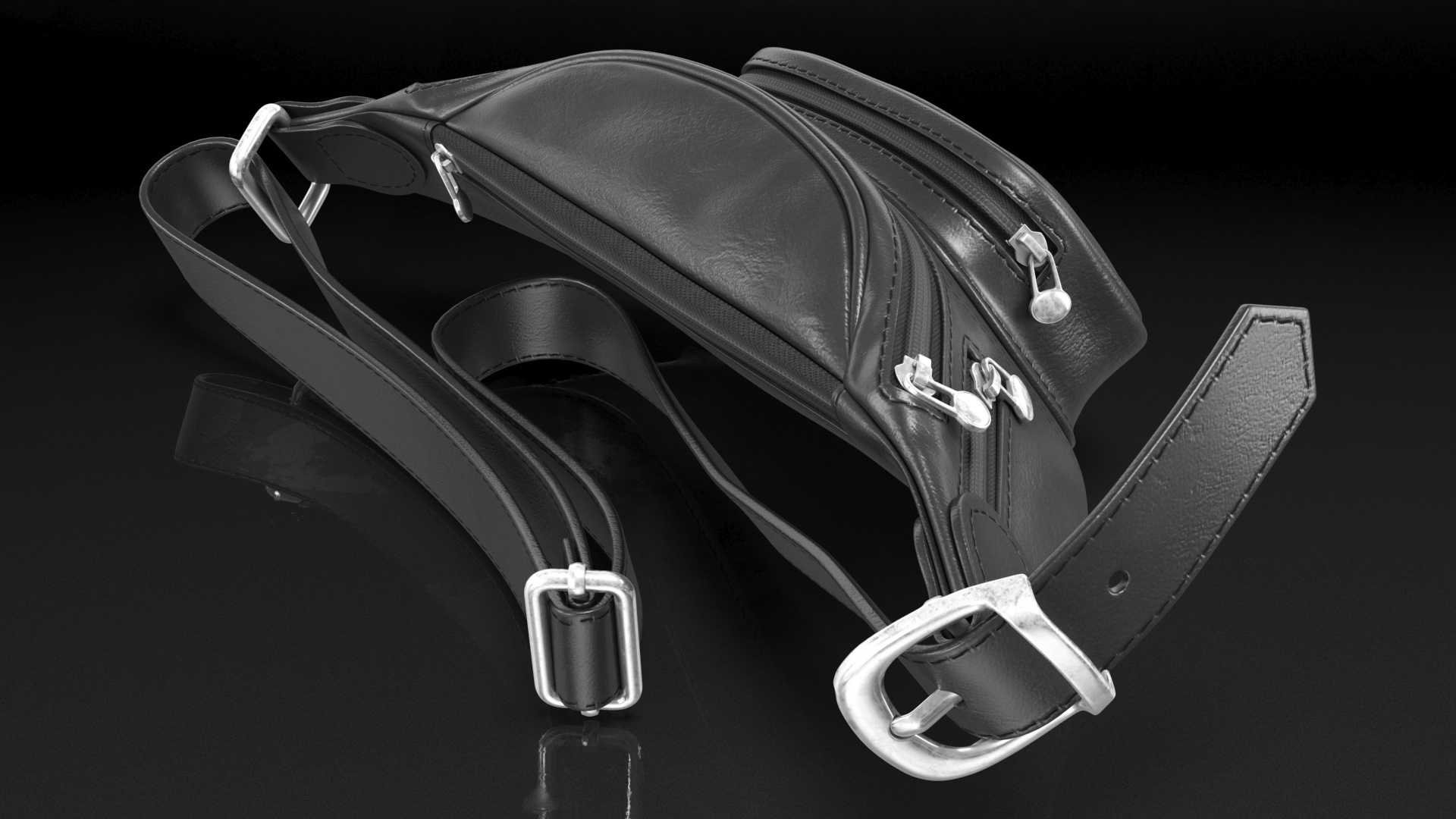 3D model Black Leather Waist Bag Folded