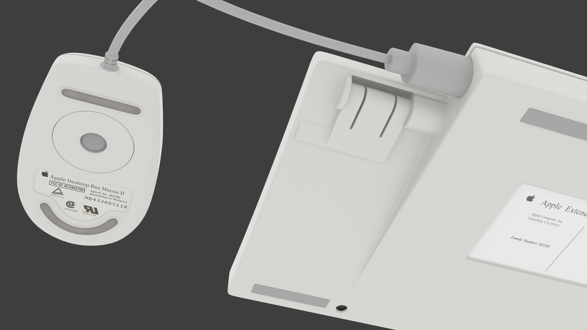 Vintage Apple Keyboard II and Mouse Set 3D model