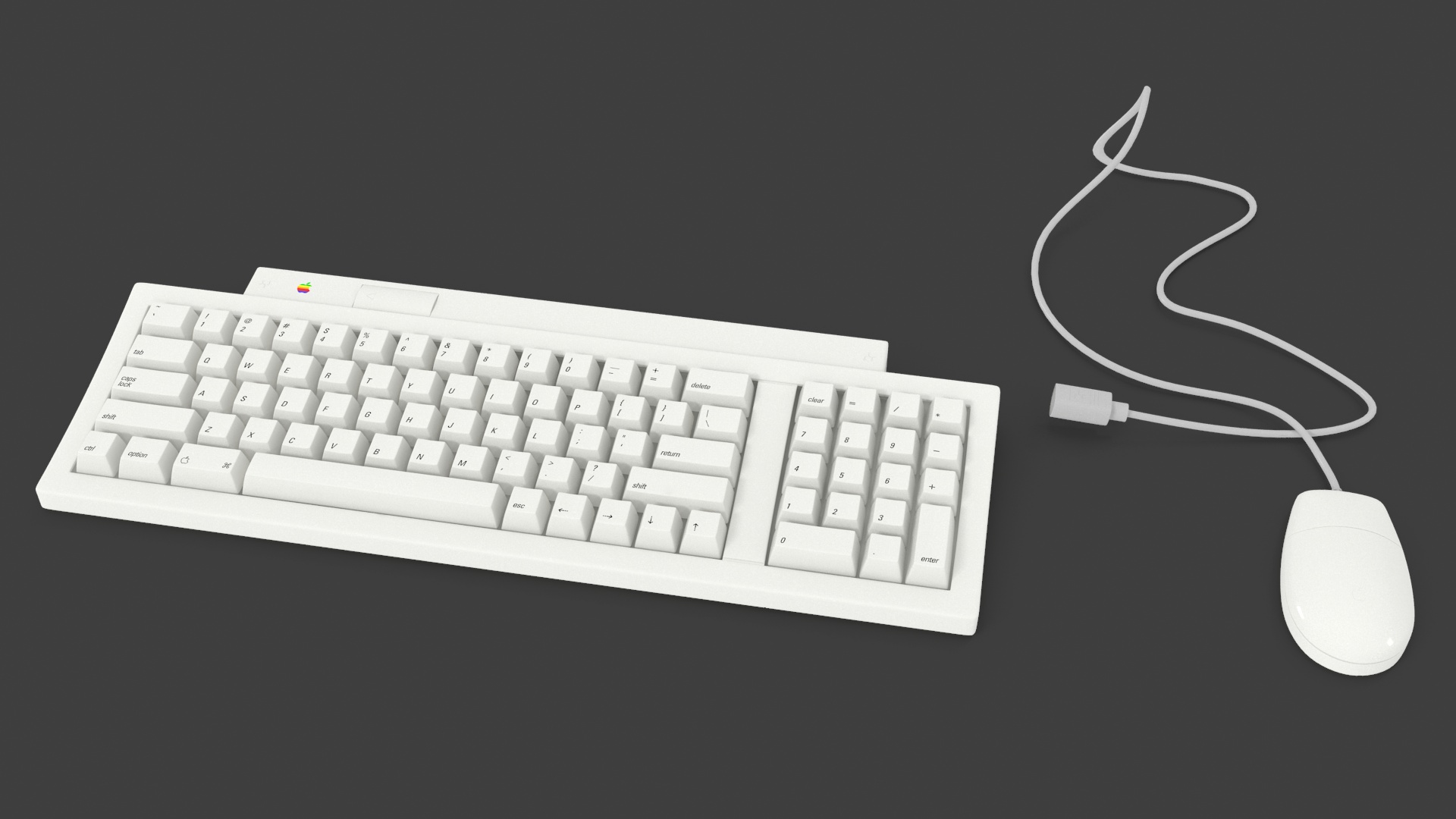 Vintage Apple Keyboard II and Mouse Set 3D model