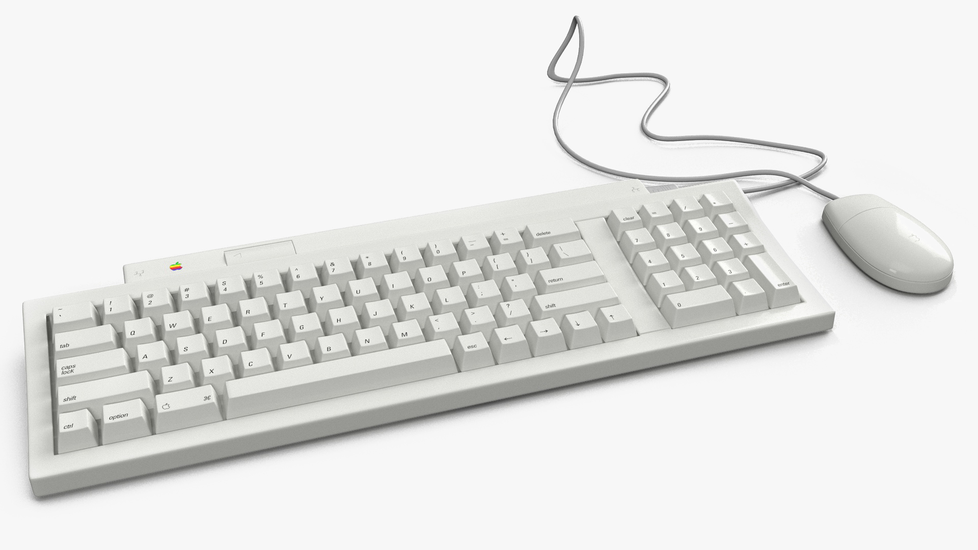 Vintage Apple Keyboard II and Mouse Set 3D model