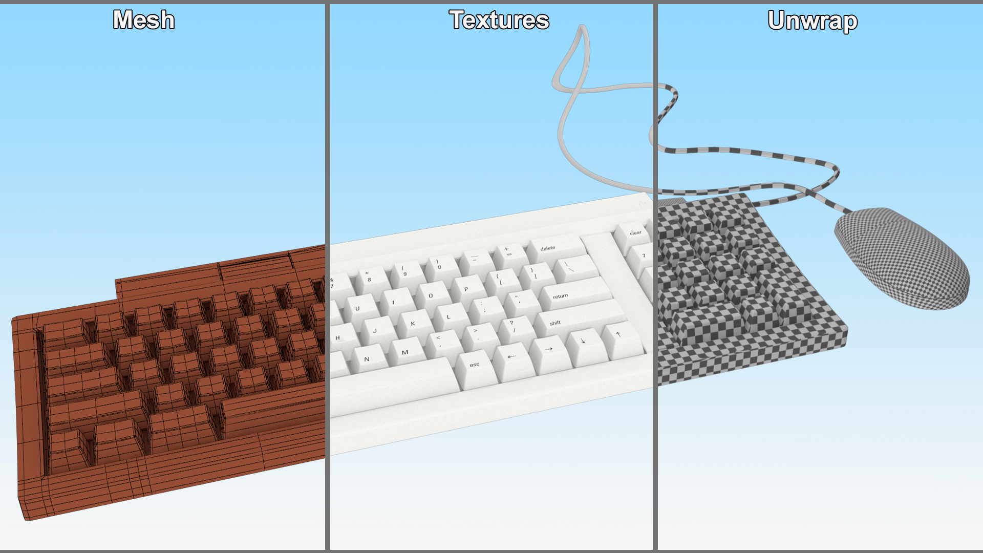 Vintage Apple Keyboard II and Mouse Set 3D model
