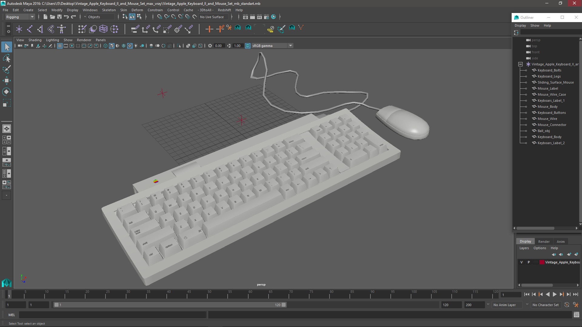Vintage Apple Keyboard II and Mouse Set 3D model