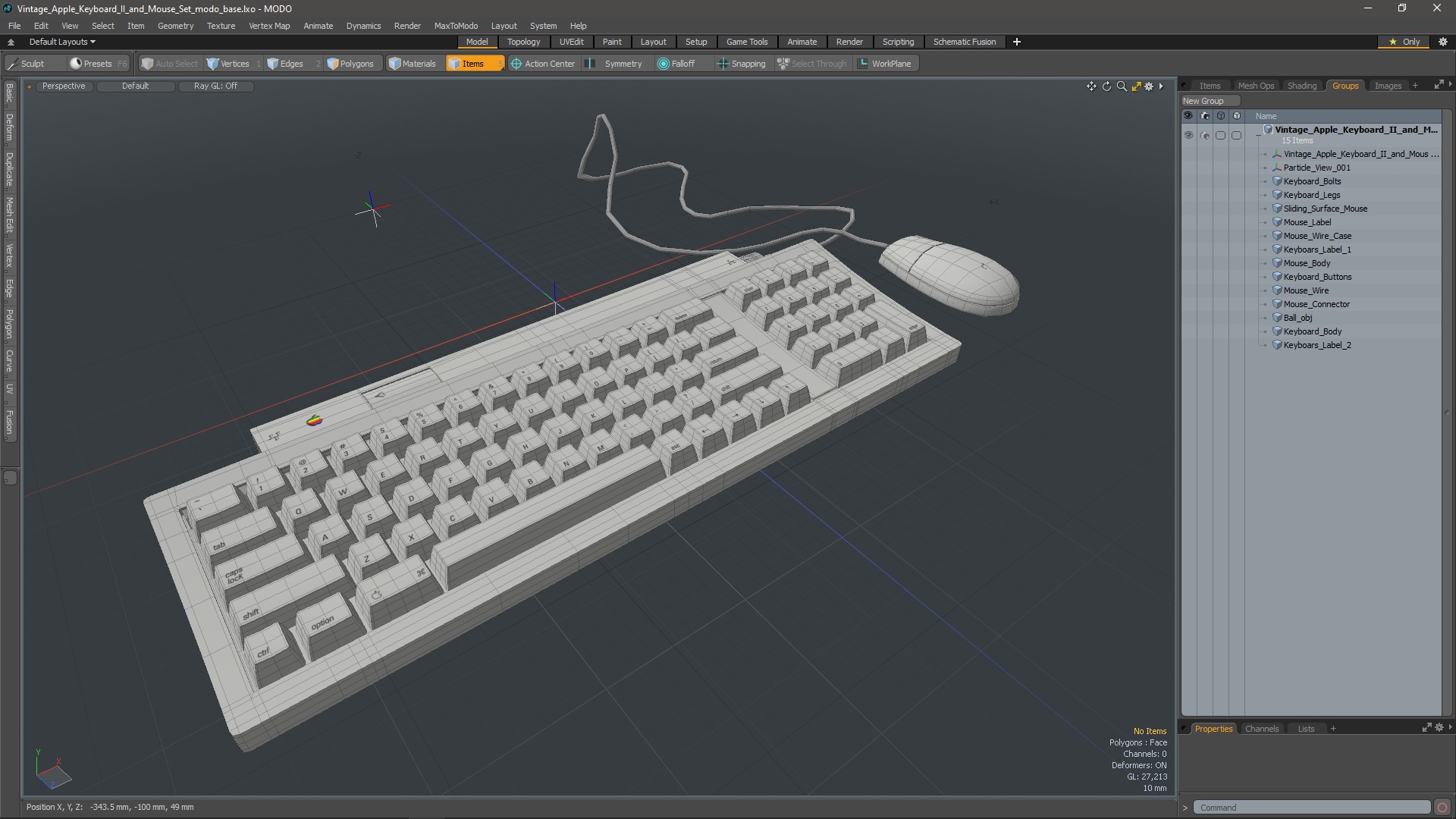 Vintage Apple Keyboard II and Mouse Set 3D model