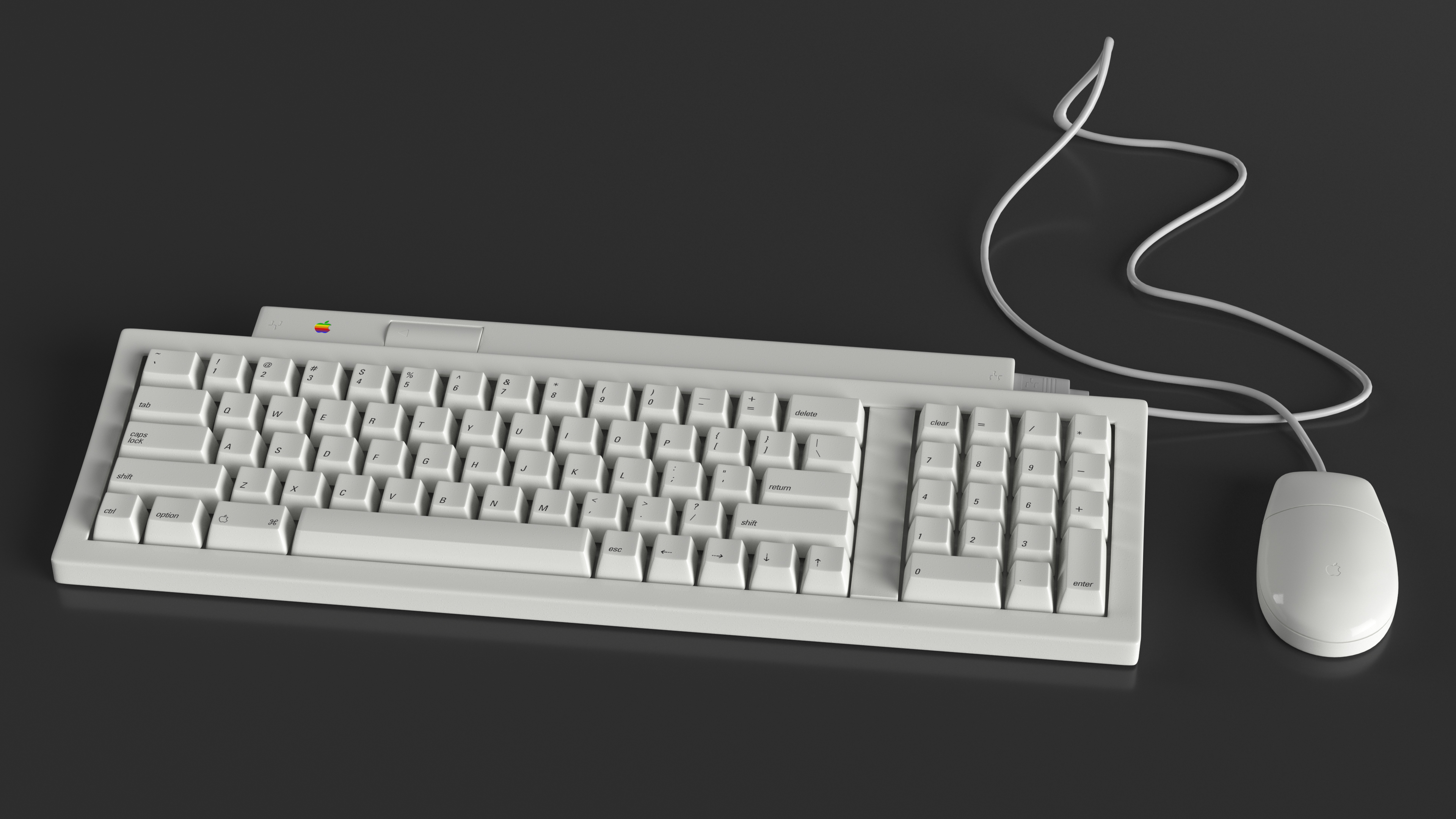 Vintage Apple Keyboard II and Mouse Set 3D model