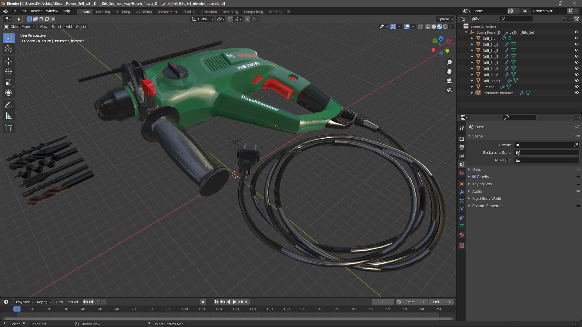 Bosch Power Drill with Drill Bits Set 3D