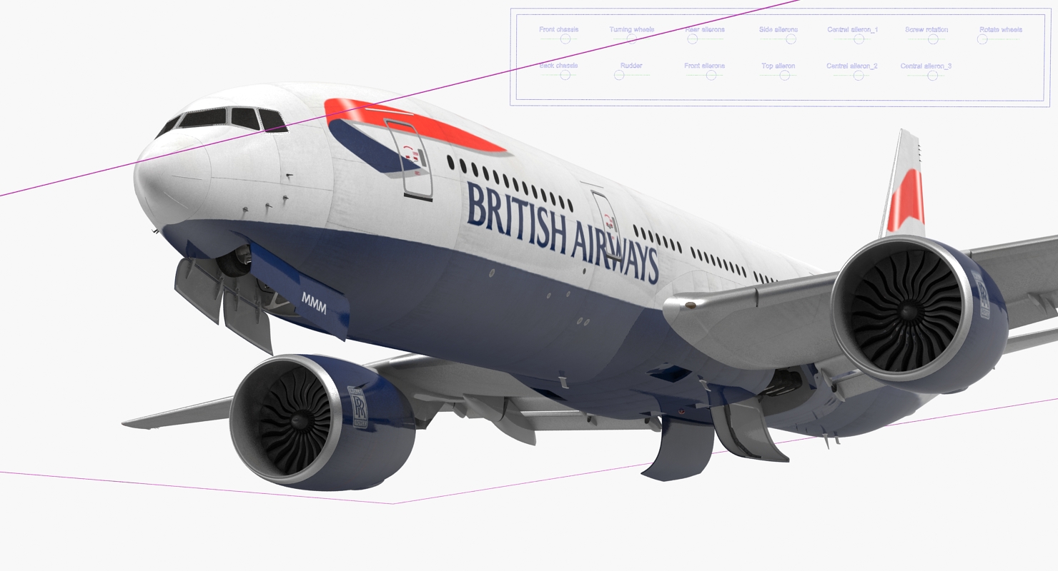 Boeing 777 200 British Airways Rigged 3D