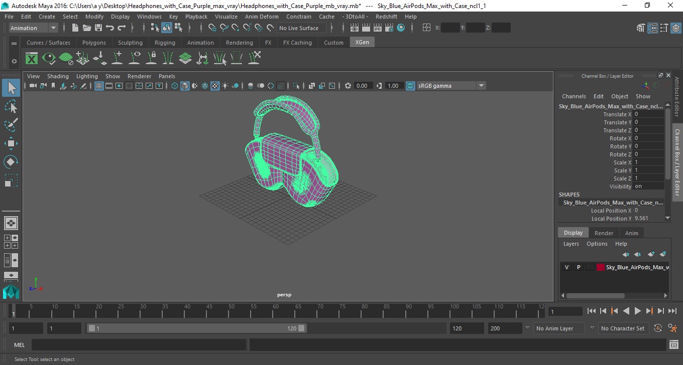 Headphones with Case Purple 3D