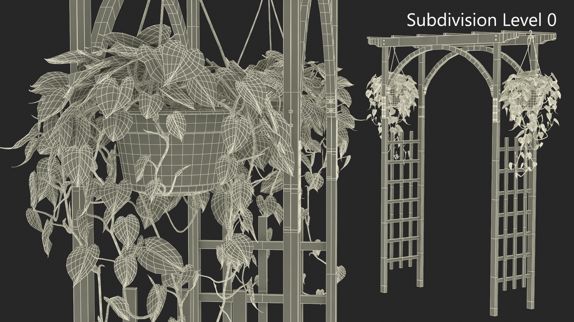 3D Garden Arch Trellis with Climbing Plants in Hanging Pots
