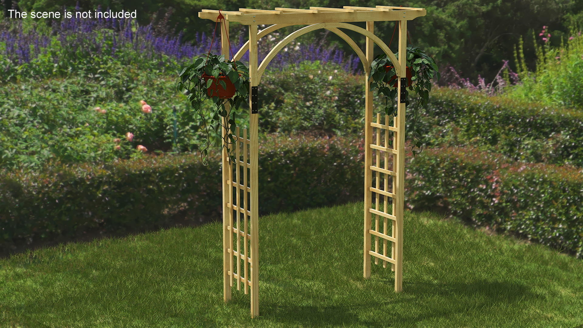 3D Garden Arch Trellis with Climbing Plants in Hanging Pots