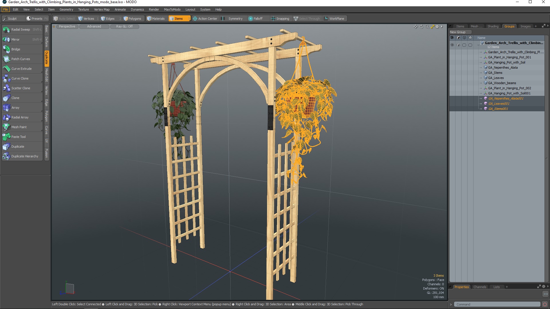 3D Garden Arch Trellis with Climbing Plants in Hanging Pots
