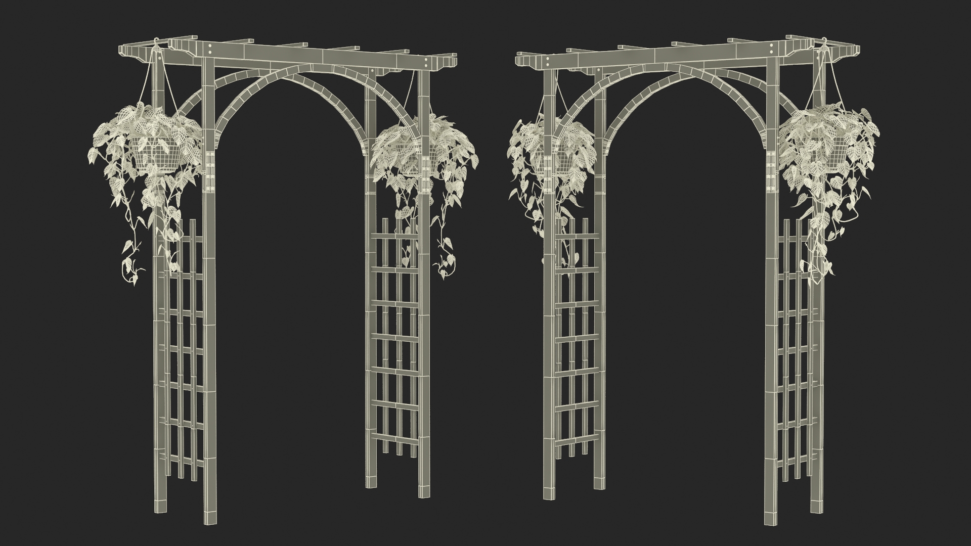 3D Garden Arch Trellis with Climbing Plants in Hanging Pots