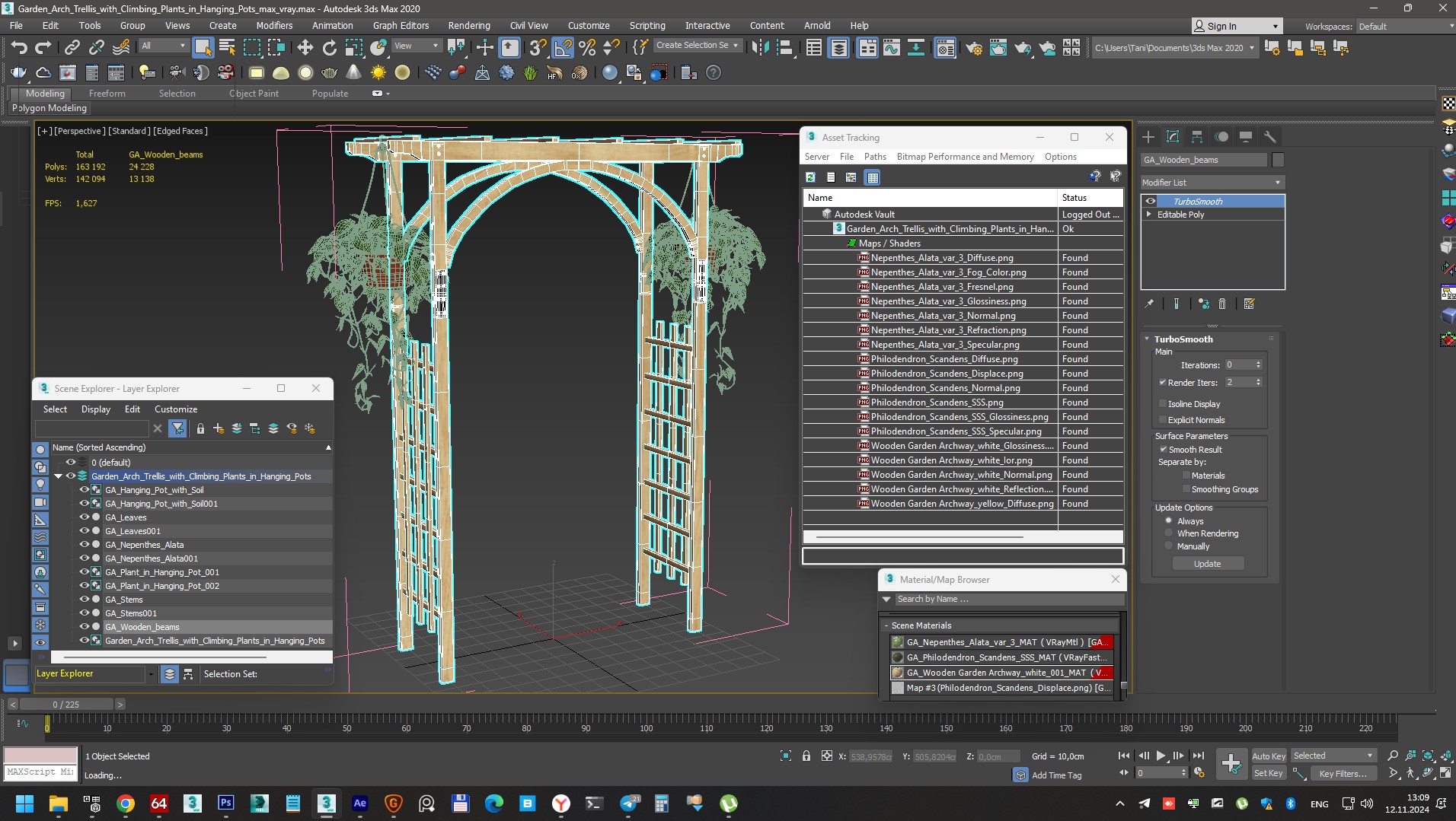 3D Garden Arch Trellis with Climbing Plants in Hanging Pots