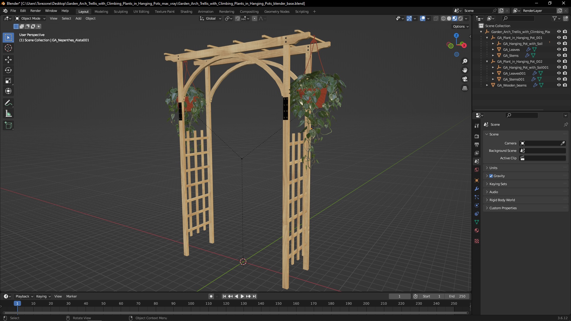 3D Garden Arch Trellis with Climbing Plants in Hanging Pots