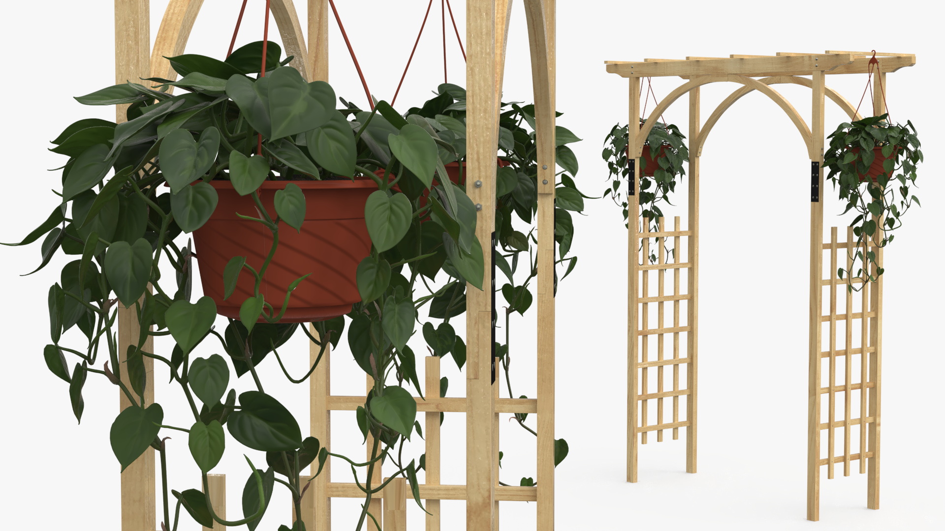 3D Garden Arch Trellis with Climbing Plants in Hanging Pots
